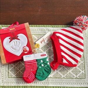 NWT Cat & Jack holiday hat socks ornament bundle